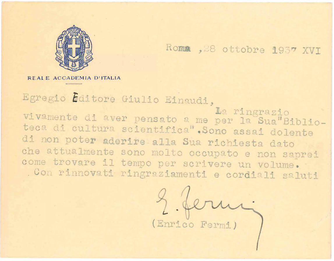 clutter autografa Fermi a Einaudi 1937