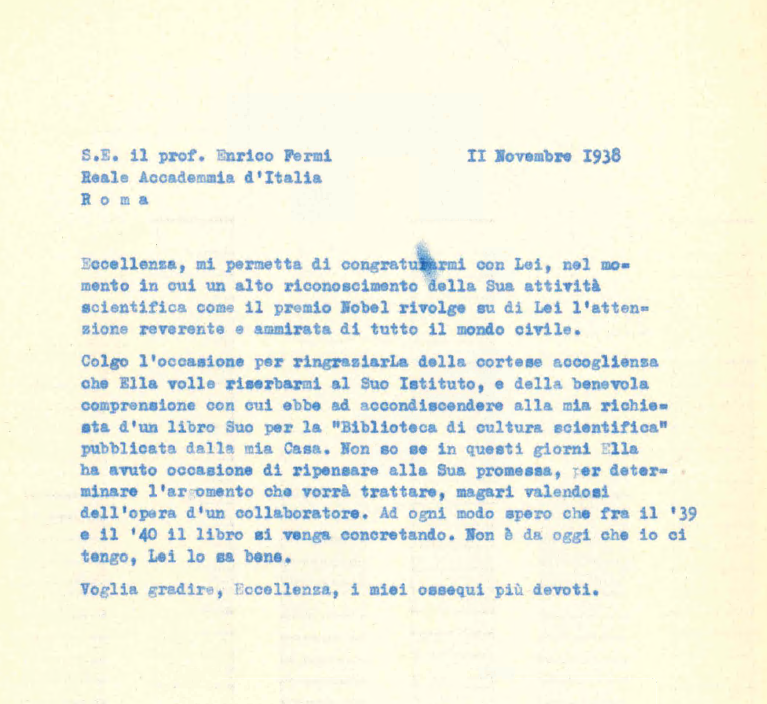 lettera Einaudi a Fermi